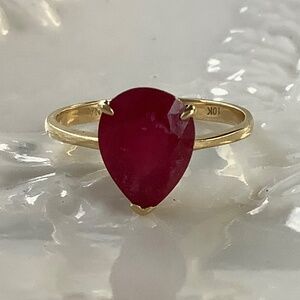 10k Gold 3 Prong set Pear Shaped Ruby Ring